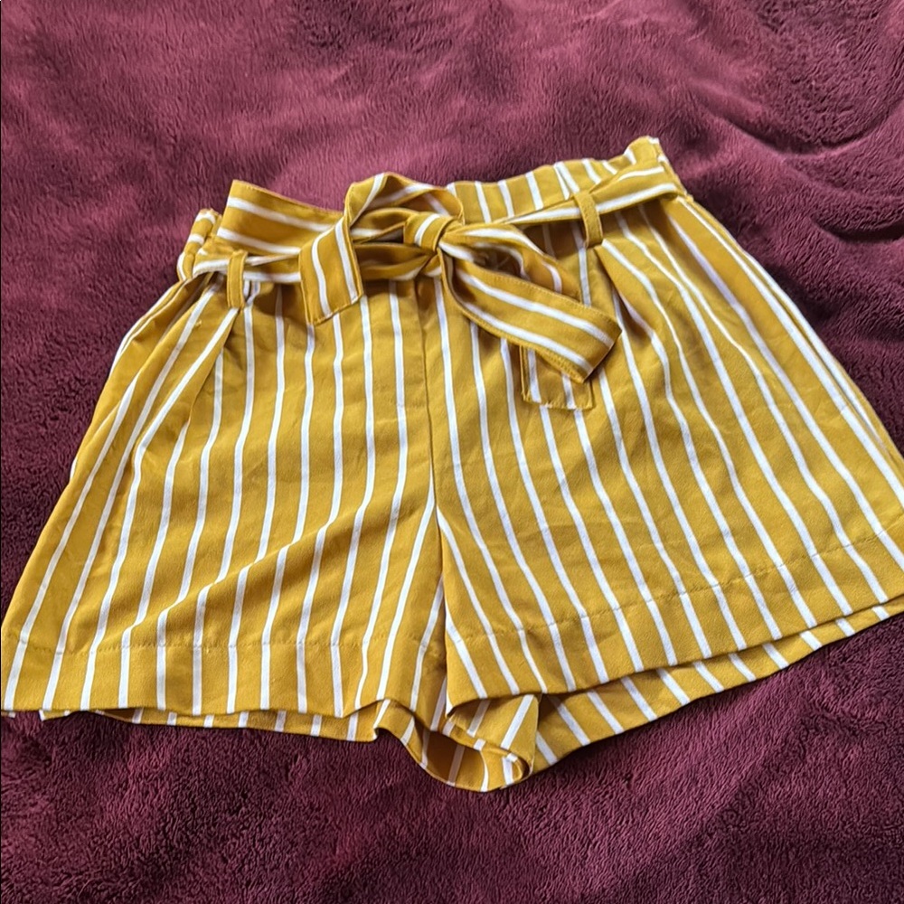 High Waist Yellow and White Striped Shorts